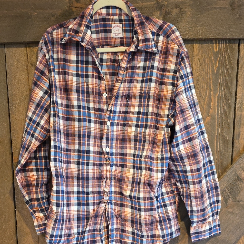 Brooks Brothers Blue and Orange Plaid Shirt